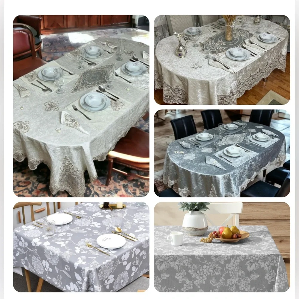 Elegant Gray Lace Tablecloth NWOT